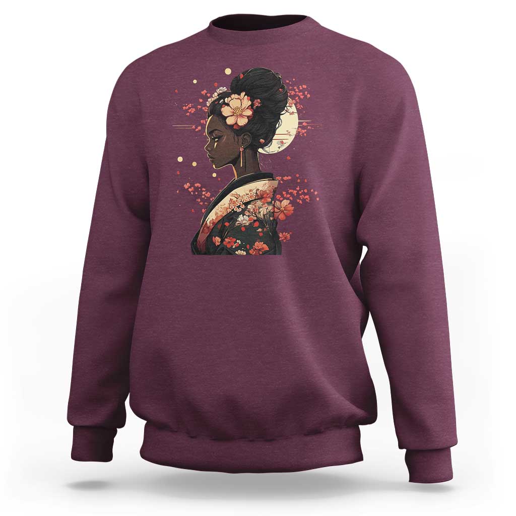 African American Geisha Kimono Blasian Japanese Sakura Sweatshirt
