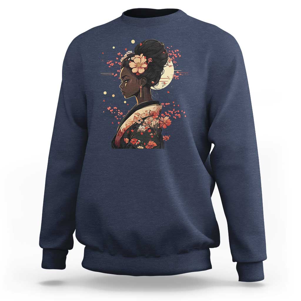 African American Geisha Kimono Blasian Japanese Sakura Sweatshirt