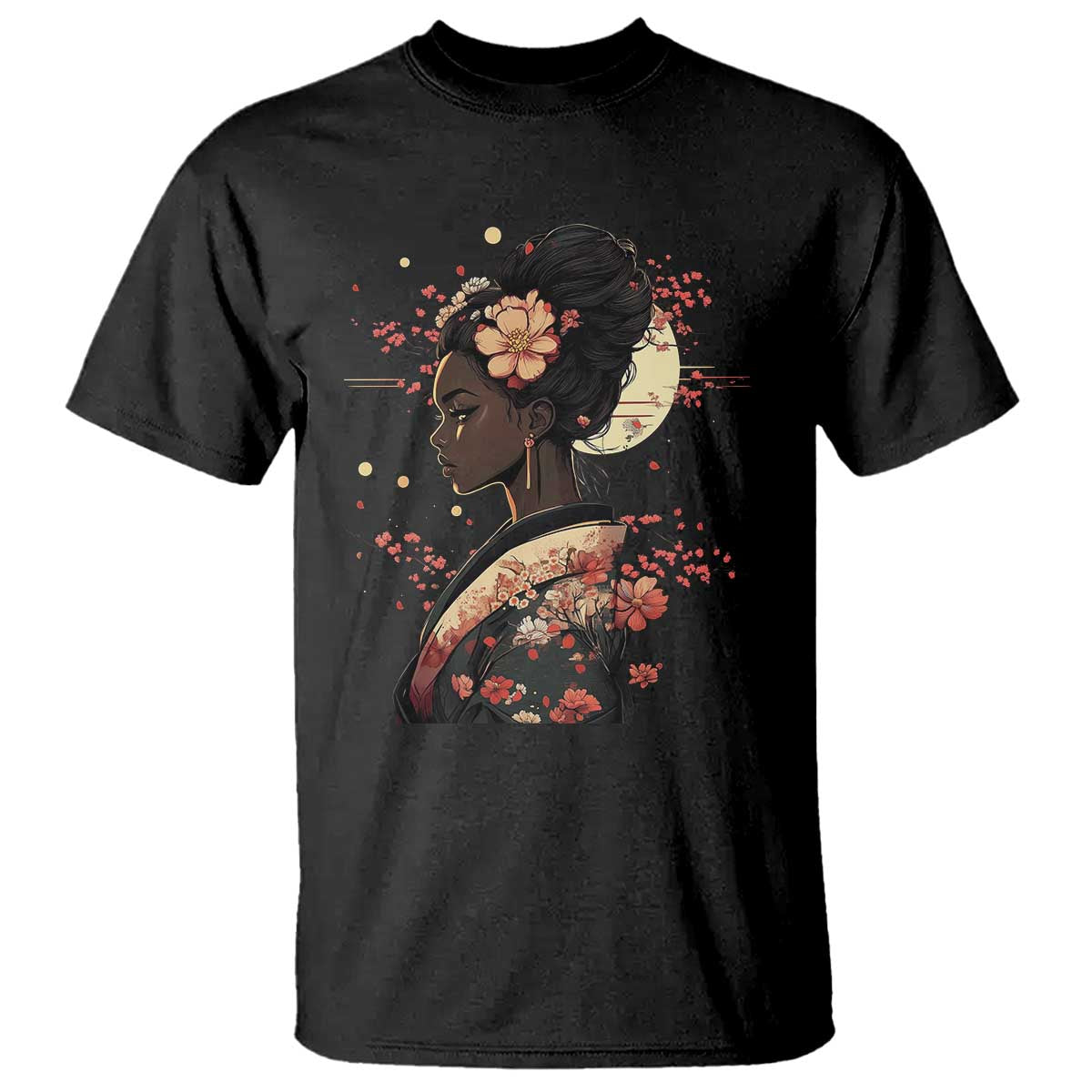 African American Geisha Kimono Blasian Japanese Sakura T Shirt