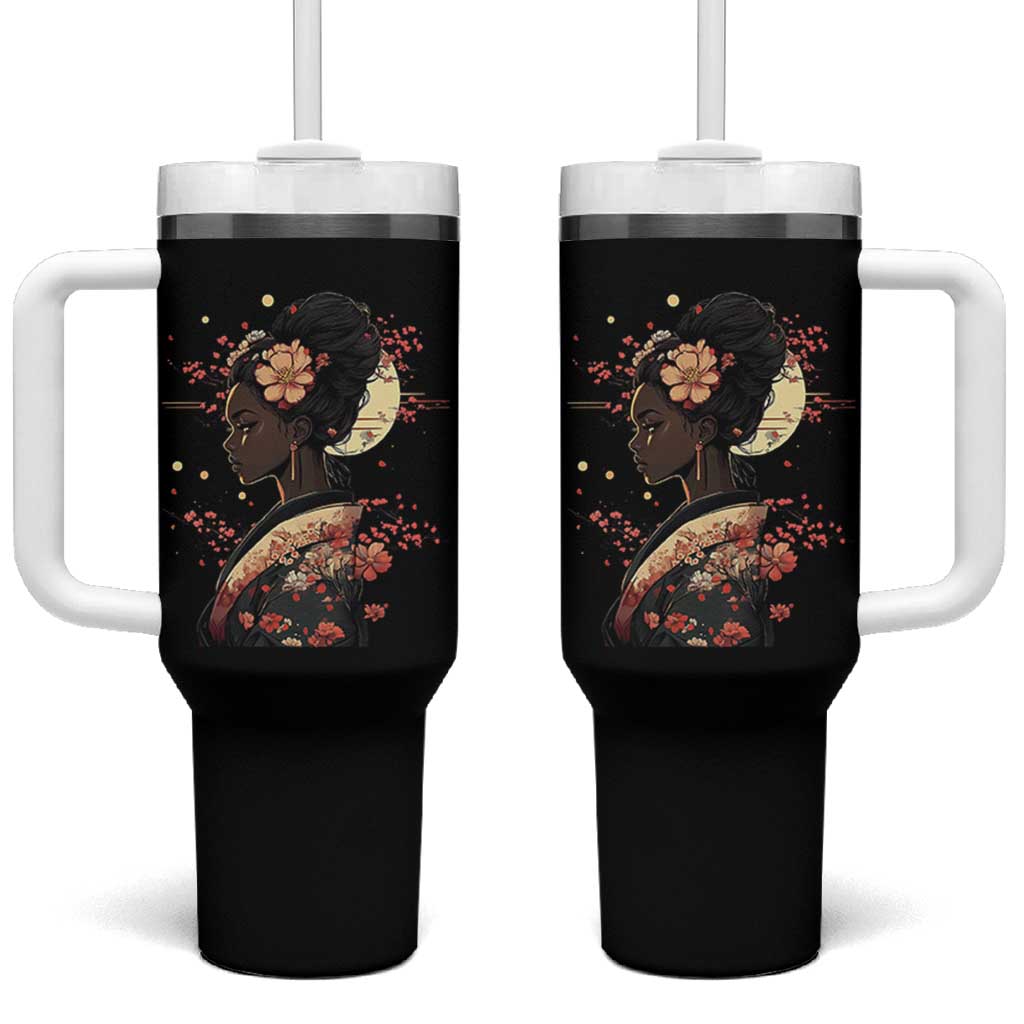 African American Geisha Kimono Blasian Japanese Sakura Tumbler With Handle