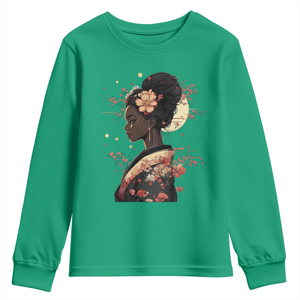 African American Geisha Kimono Blasian Japanese Sakura Youth Sweatshirt