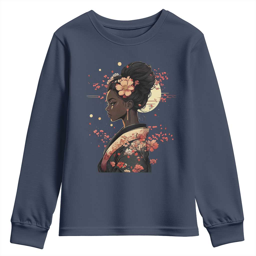 African American Geisha Kimono Blasian Japanese Sakura Youth Sweatshirt