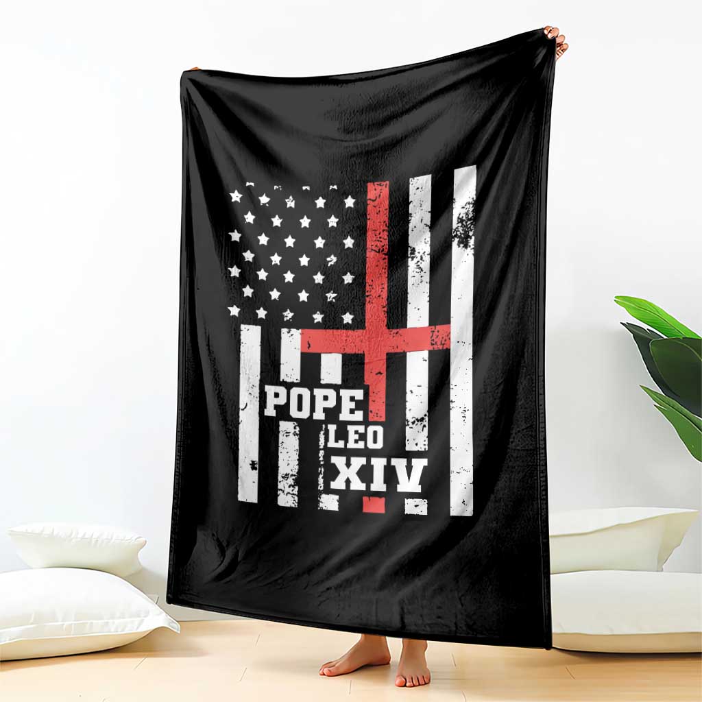 Pope Leo XIV Throw Blanket First American Pope Catholic Religious Cross American Flag - Wonder Print Shop