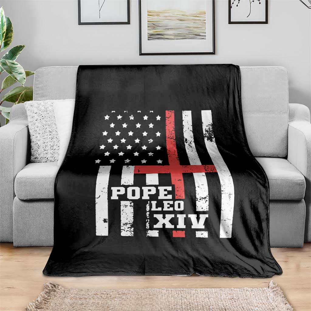 Pope Leo XIV Throw Blanket First American Pope Catholic Religious Cross American Flag - Wonder Print Shop