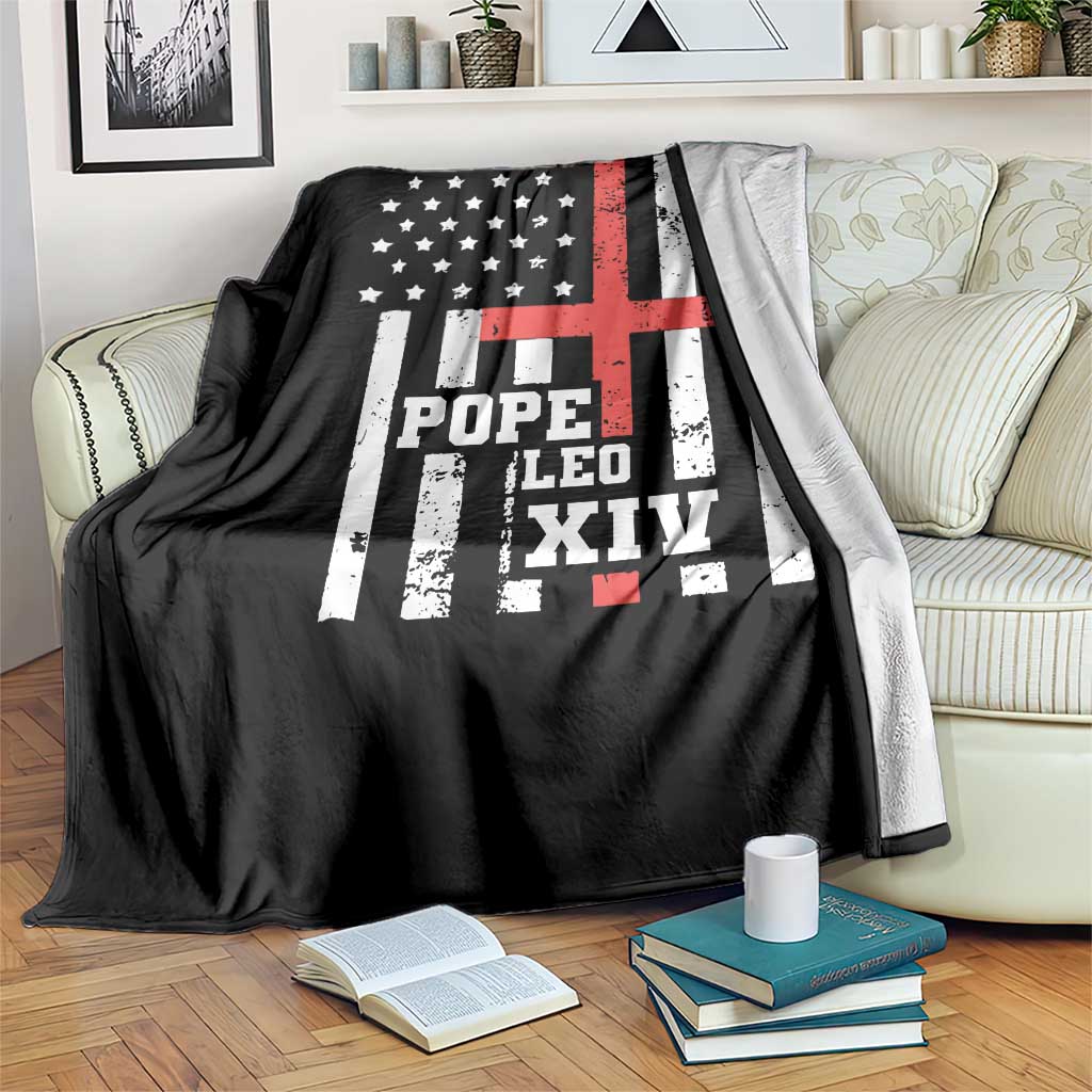 Pope Leo XIV Throw Blanket First American Pope Catholic Religious Cross American Flag - Wonder Print Shop