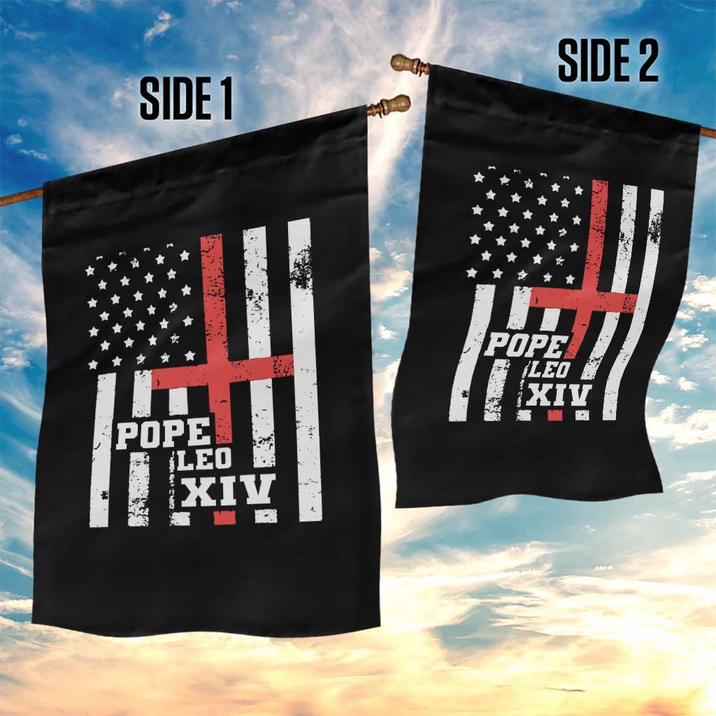 Pope Leo XIV Garden Flag First American Pope Catholic Religious Cross American Flag - Wonder Print Shop