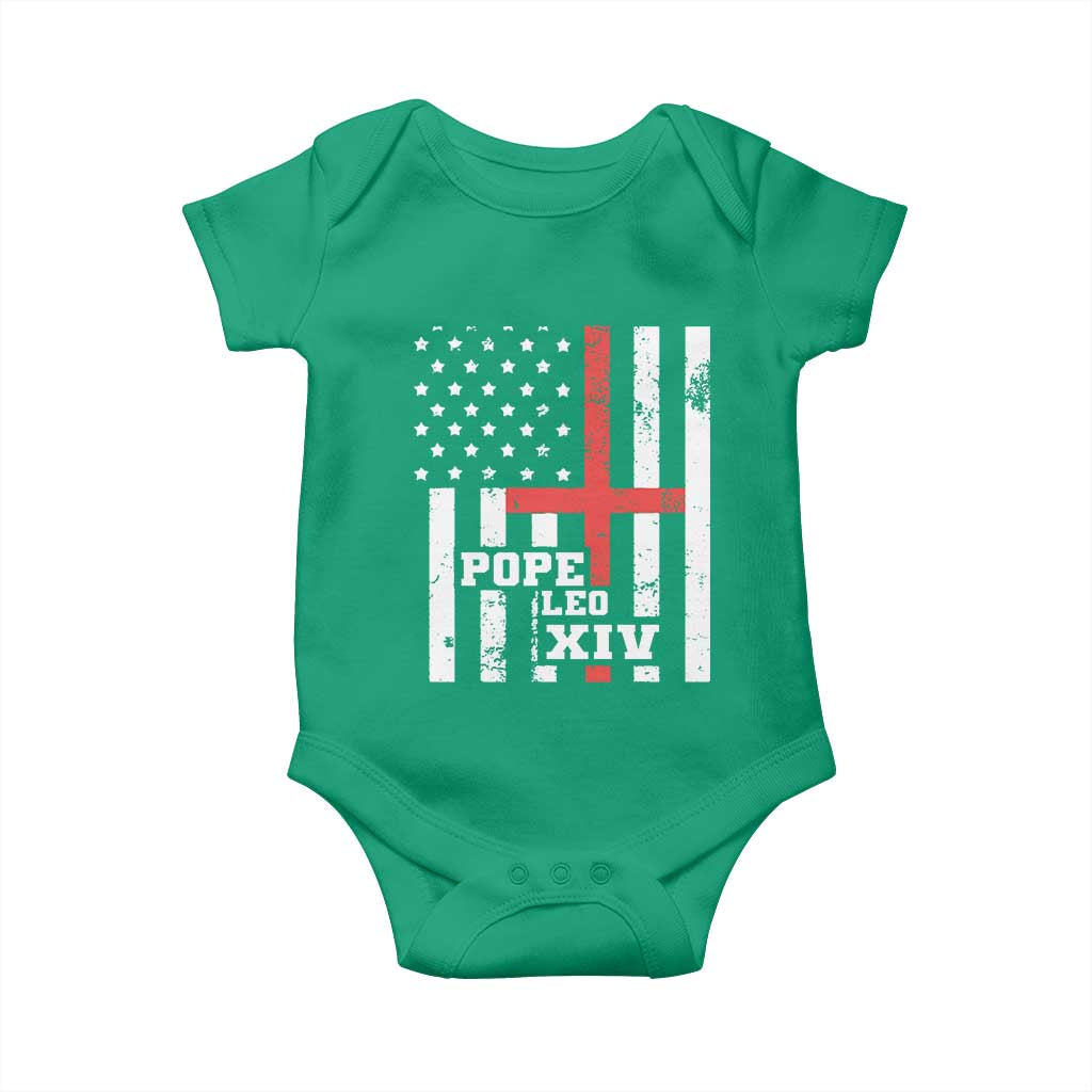 Pope Leo XIV Baby Onesie First American Pope Catholic Religious Cross American Flag