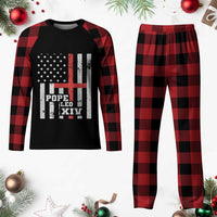 Pope Leo XIV Plaid Pajama Set First American Pope Catholic Religious Cross American Flag - Wonder Print Shop