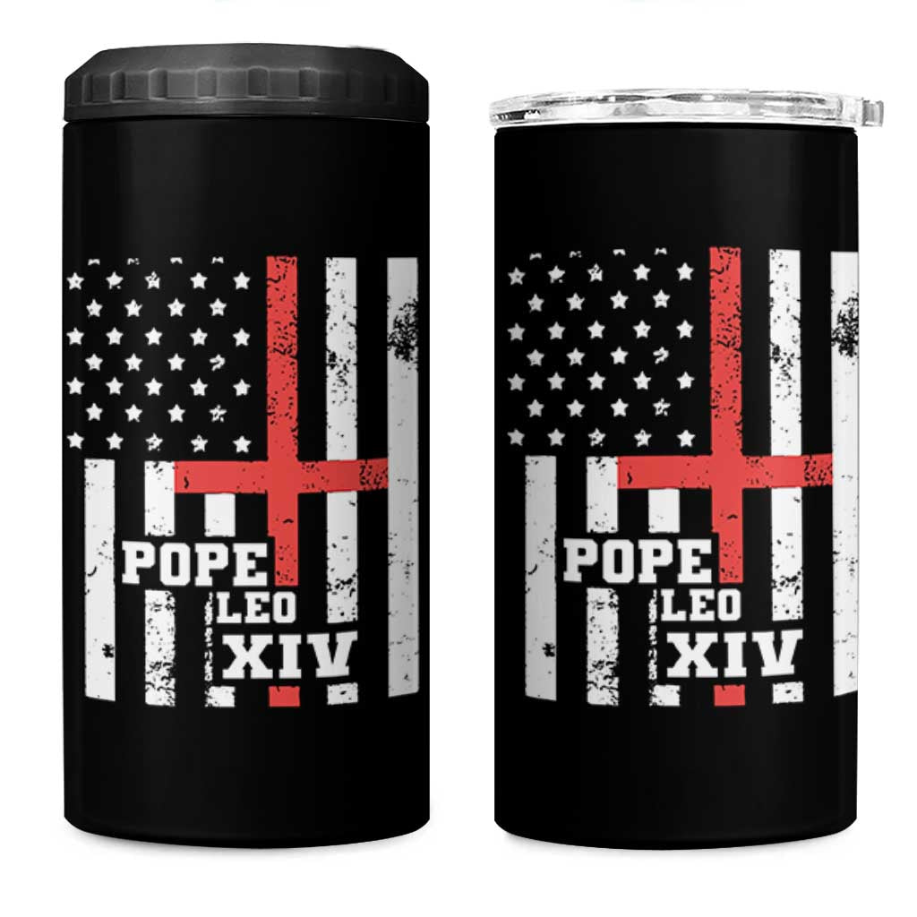 Pope Leo XIV 4 in 1 Can Cooler Tumbler First American Pope Catholic Religious Cross American Flag