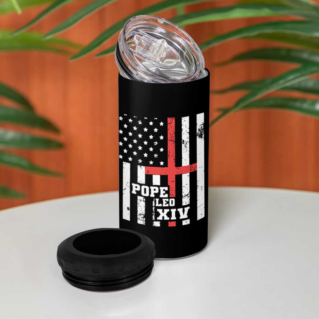 Pope Leo XIV 4 in 1 Can Cooler Tumbler First American Pope Catholic Religious Cross American Flag