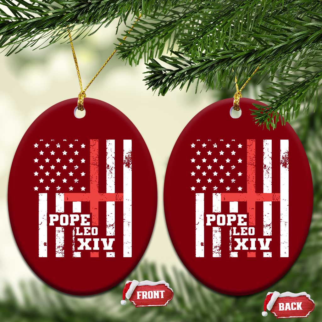 Pope Leo XIV Ceramic Ornament First American Pope Catholic Religious Cross American Flag - Wonder Print Shop