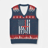 Pope Leo XIV V-Neck Knit Sweater Vest First American Pope Catholic Religious Cross American Flag - Wonder Print Shop