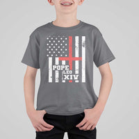 Pope Leo XIV T Shirt For Kid First American Pope Catholic Religious Cross American Flag