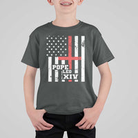 Pope Leo XIV T Shirt For Kid First American Pope Catholic Religious Cross American Flag