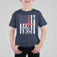 Pope Leo XIV T Shirt For Kid First American Pope Catholic Religious Cross American Flag