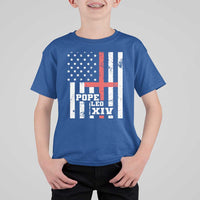 Pope Leo XIV T Shirt For Kid First American Pope Catholic Religious Cross American Flag