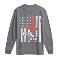Pope Leo XIV Long Sleeve Shirt First American Pope Catholic Religious Cross American Flag