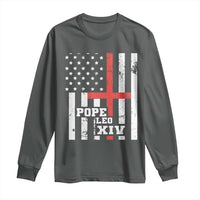 Pope Leo XIV Long Sleeve Shirt First American Pope Catholic Religious Cross American Flag