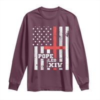 Pope Leo XIV Long Sleeve Shirt First American Pope Catholic Religious Cross American Flag