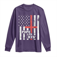 Pope Leo XIV Long Sleeve Shirt First American Pope Catholic Religious Cross American Flag