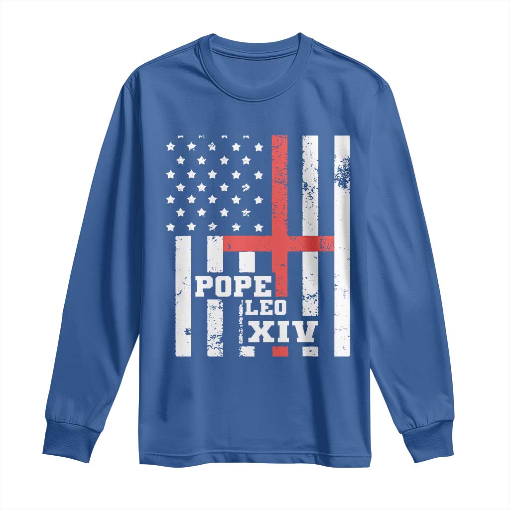 Pope Leo XIV Long Sleeve Shirt First American Pope Catholic Religious Cross American Flag