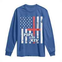 Pope Leo XIV Long Sleeve Shirt First American Pope Catholic Religious Cross American Flag