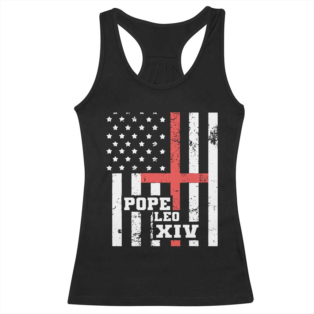 Pope Leo XIV Racerback Tank Top First American Pope Catholic Religious Cross American Flag