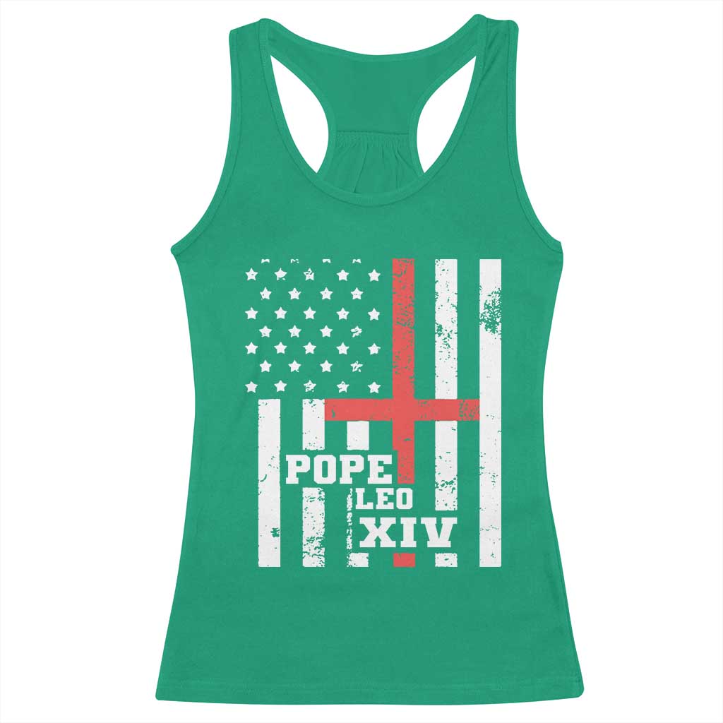 Pope Leo XIV Racerback Tank Top First American Pope Catholic Religious Cross American Flag