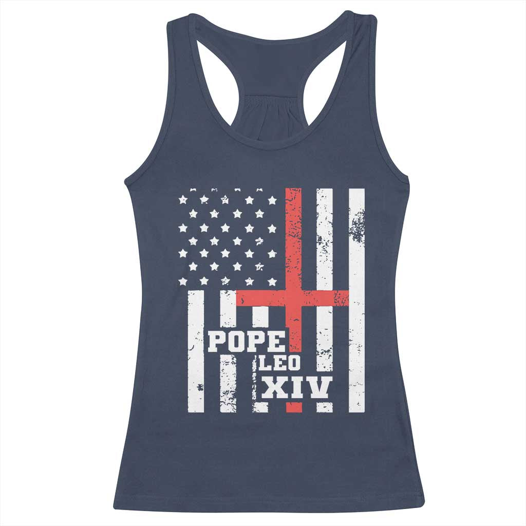 Pope Leo XIV Racerback Tank Top First American Pope Catholic Religious Cross American Flag