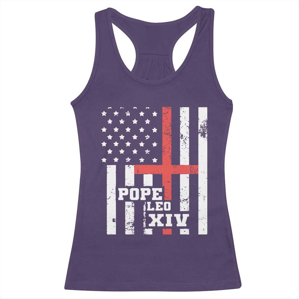 Pope Leo XIV Racerback Tank Top First American Pope Catholic Religious Cross American Flag