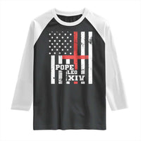 Pope Leo XIV Raglan Shirt First American Pope Catholic Religious Cross American Flag