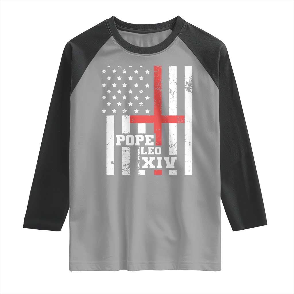 Pope Leo XIV Raglan Shirt First American Pope Catholic Religious Cross American Flag