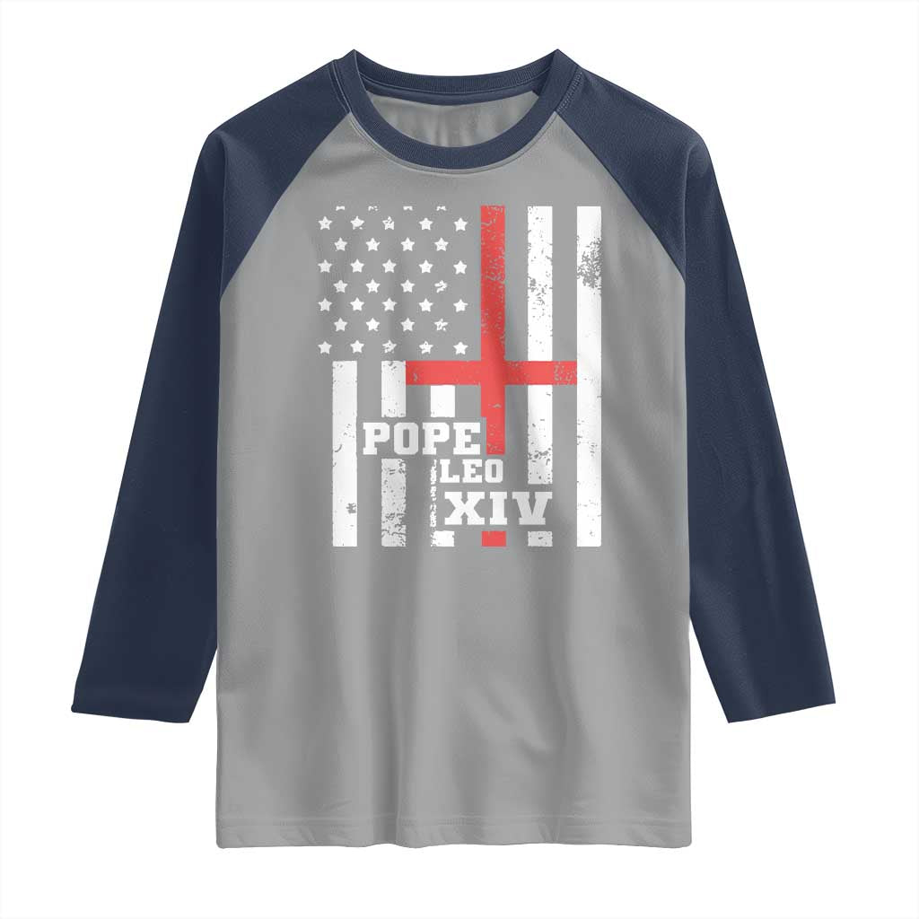 Pope Leo XIV Raglan Shirt First American Pope Catholic Religious Cross American Flag