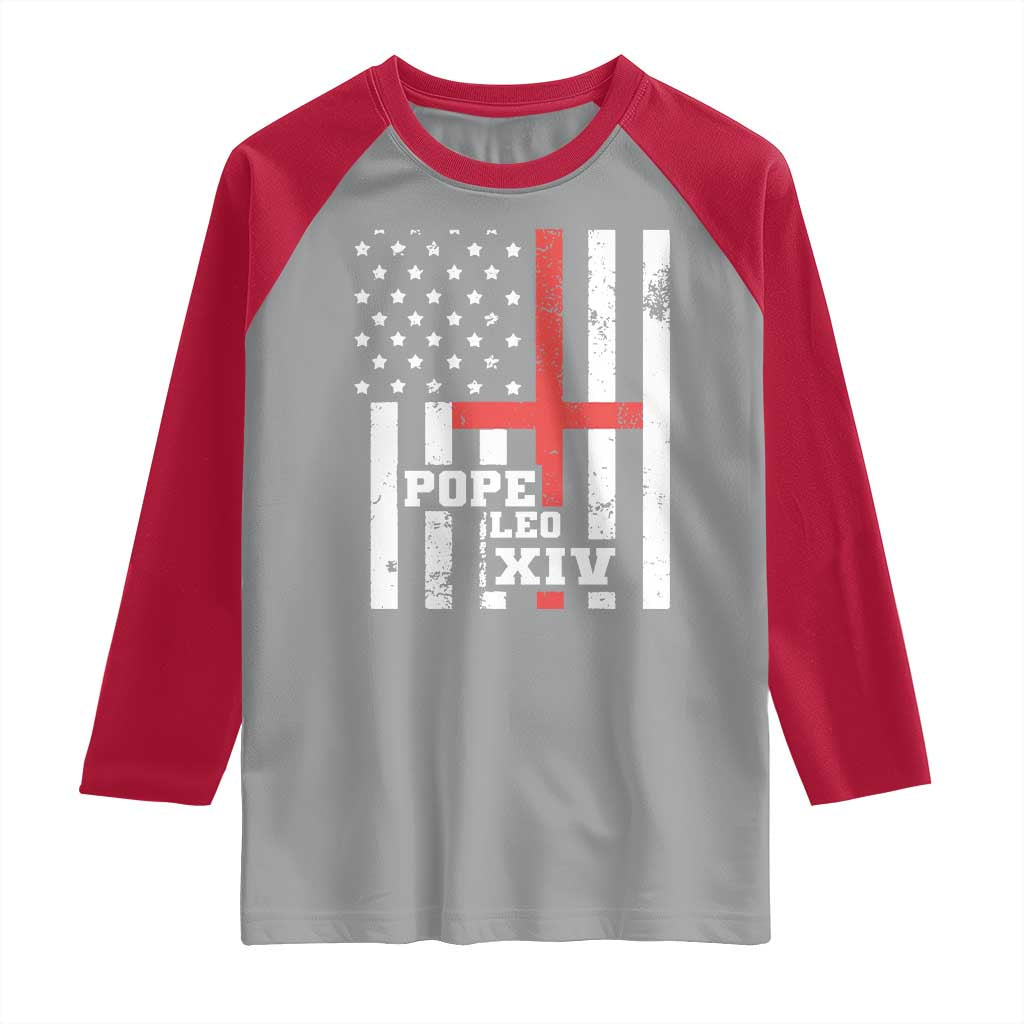 Pope Leo XIV Raglan Shirt First American Pope Catholic Religious Cross American Flag