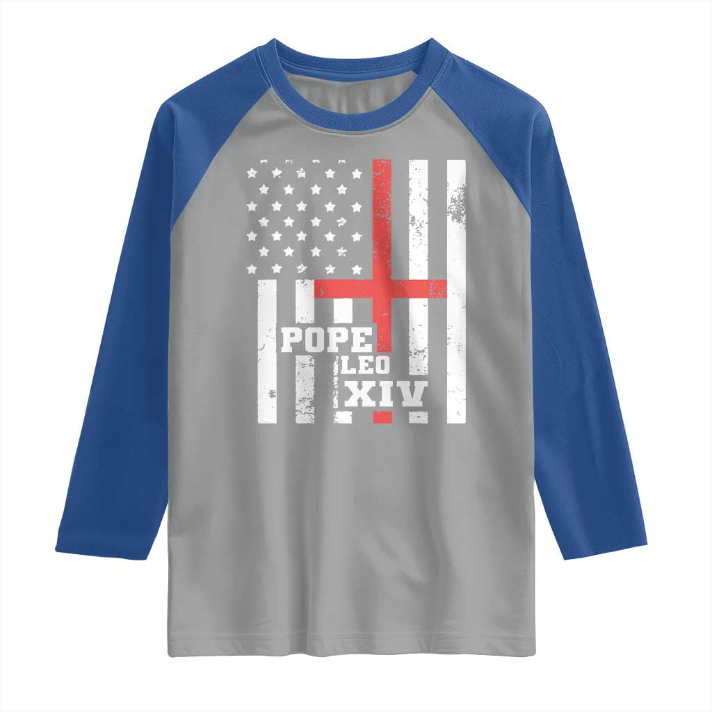 Pope Leo XIV Raglan Shirt First American Pope Catholic Religious Cross American Flag