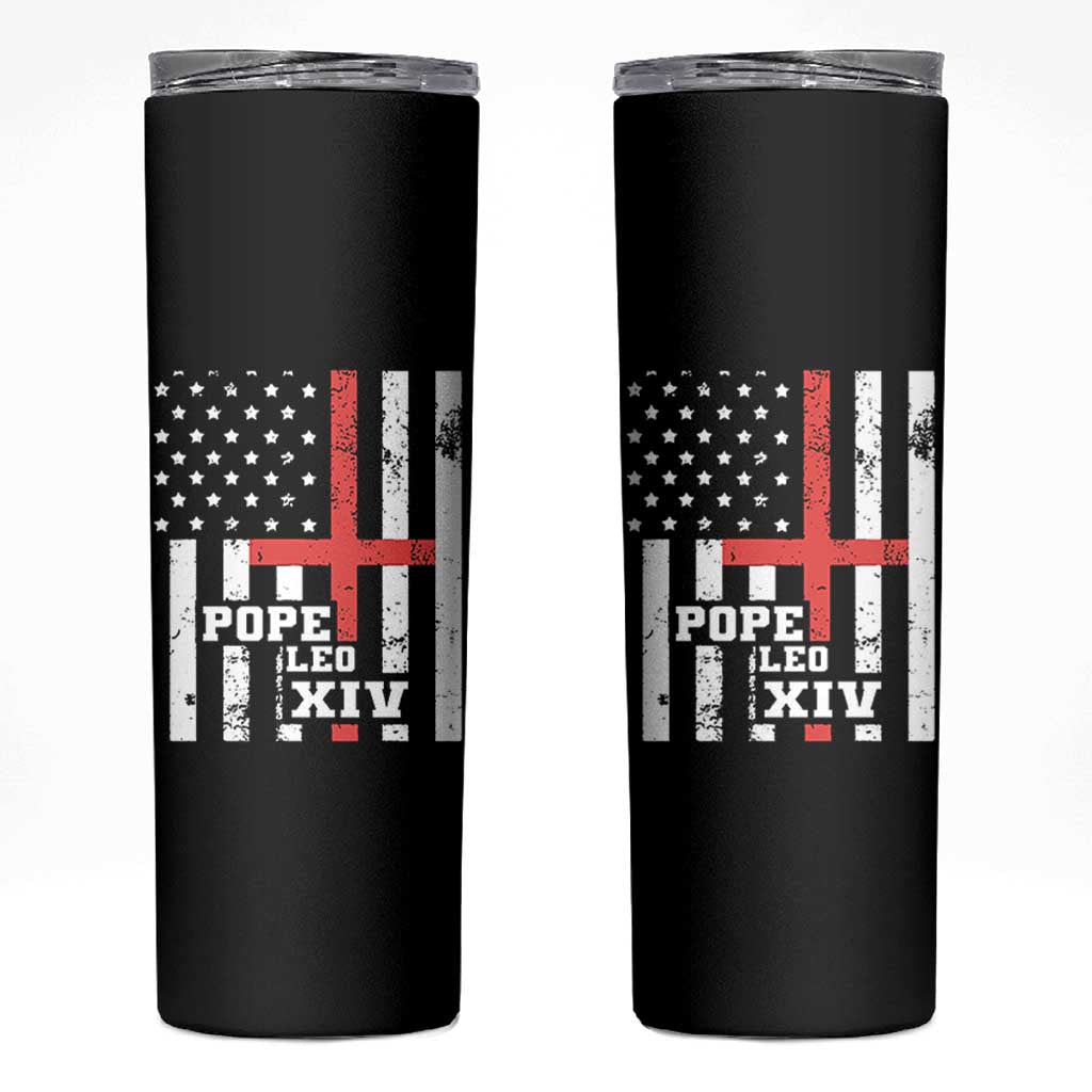 Pope Leo XIV Skinny Tumbler First American Pope Catholic Religious Cross American Flag