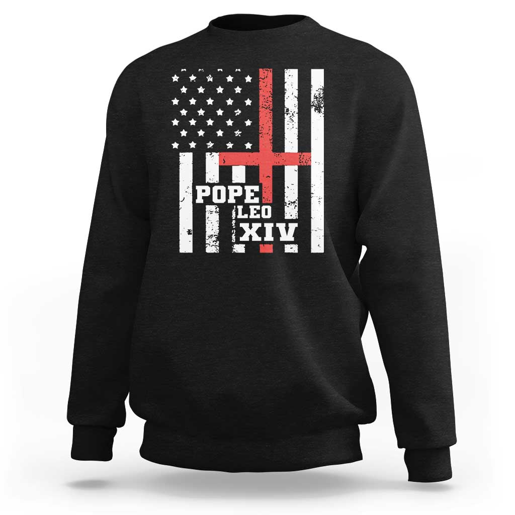 Pope Leo XIV Sweatshirt First American Pope Catholic Religious Cross American Flag