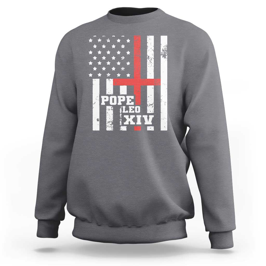 Pope Leo XIV Sweatshirt First American Pope Catholic Religious Cross American Flag