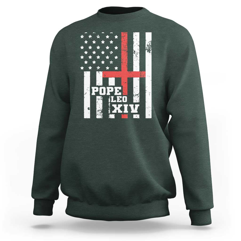 Pope Leo XIV Sweatshirt First American Pope Catholic Religious Cross American Flag