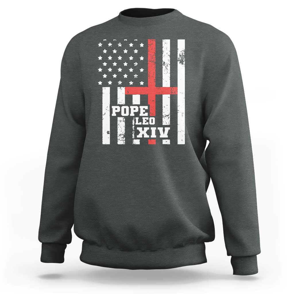 Pope Leo XIV Sweatshirt First American Pope Catholic Religious Cross American Flag