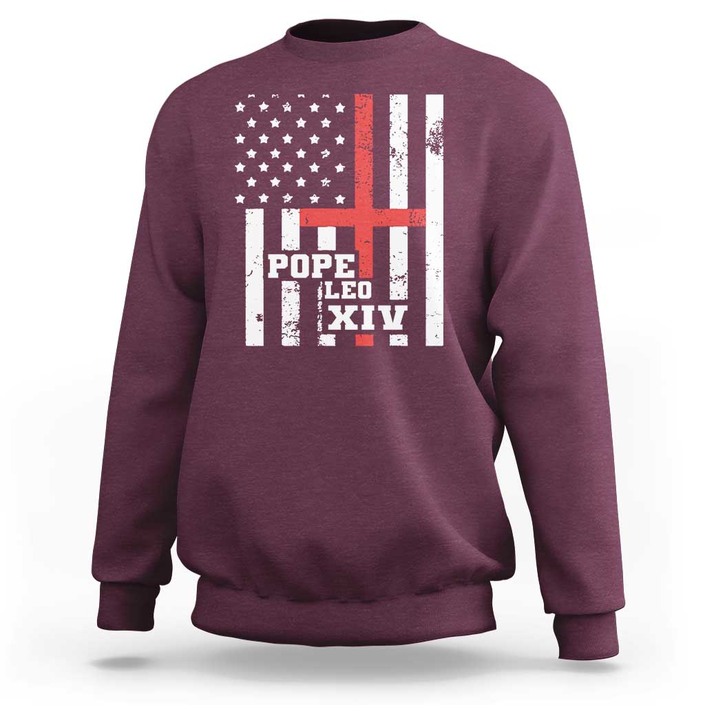 Pope Leo XIV Sweatshirt First American Pope Catholic Religious Cross American Flag