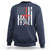 Pope Leo XIV Sweatshirt First American Pope Catholic Religious Cross American Flag