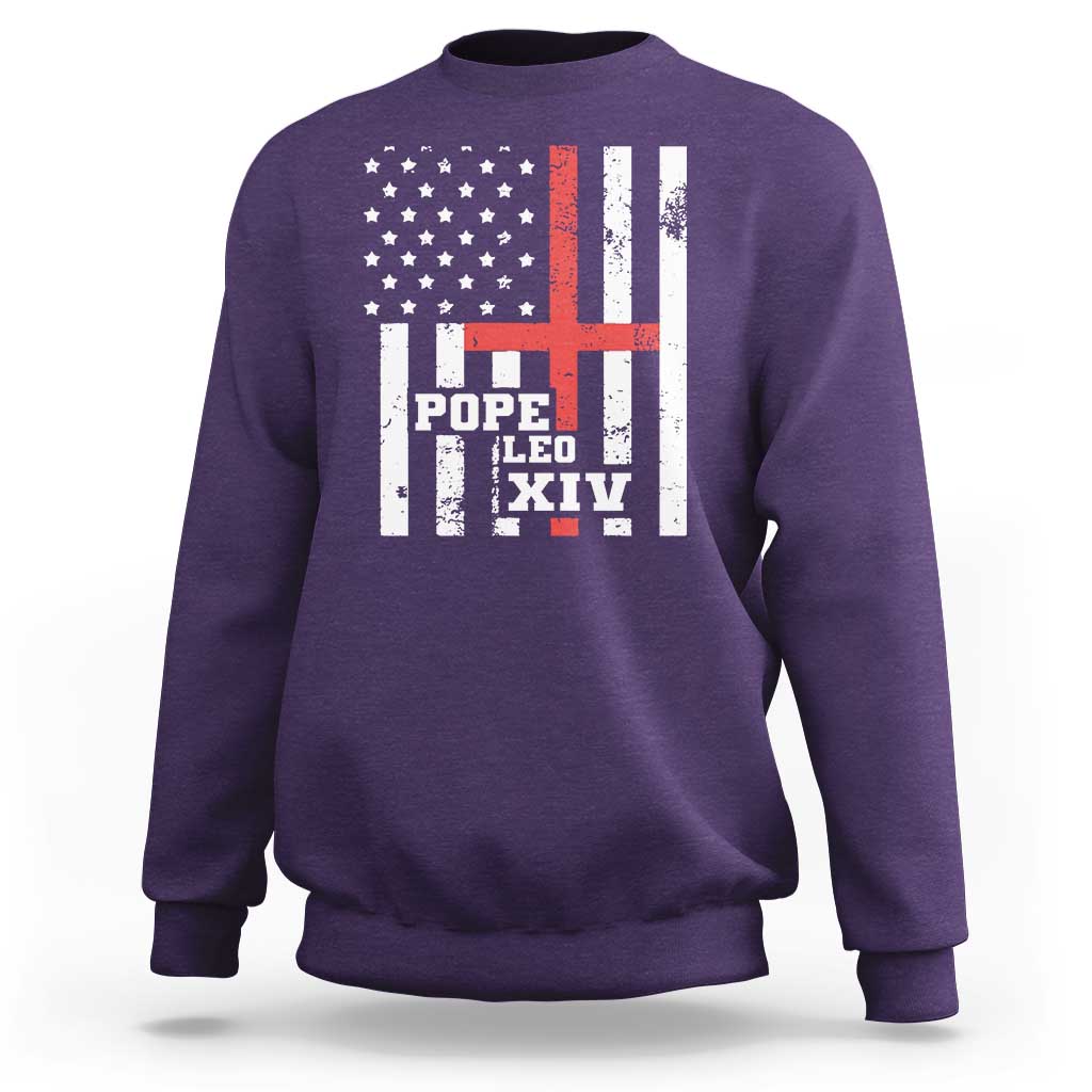 Pope Leo XIV Sweatshirt First American Pope Catholic Religious Cross American Flag