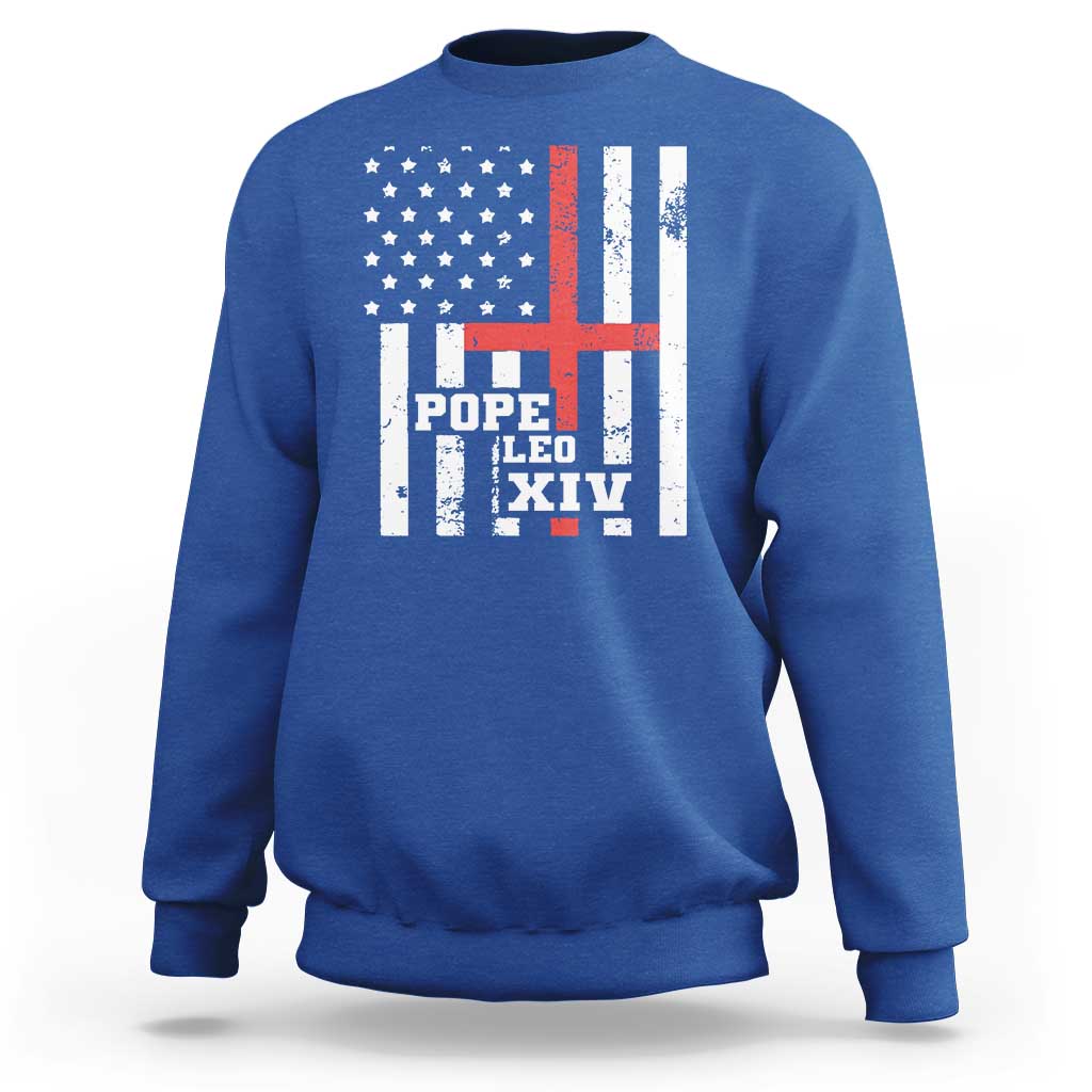 Pope Leo XIV Sweatshirt First American Pope Catholic Religious Cross American Flag