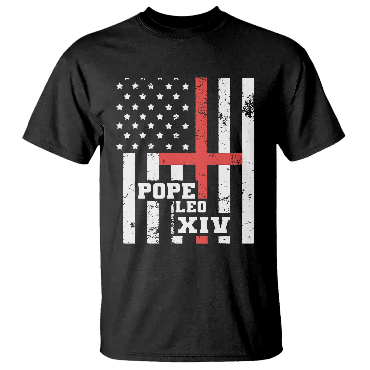 Pope Leo XIV T Shirt First American Pope Catholic Religious Cross American Flag