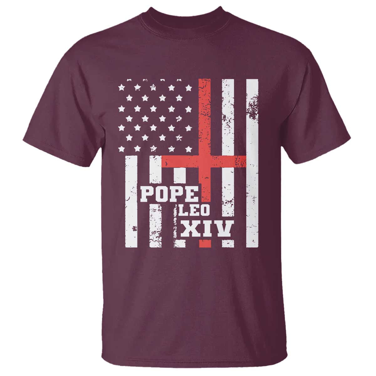 Pope Leo XIV T Shirt First American Pope Catholic Religious Cross American Flag