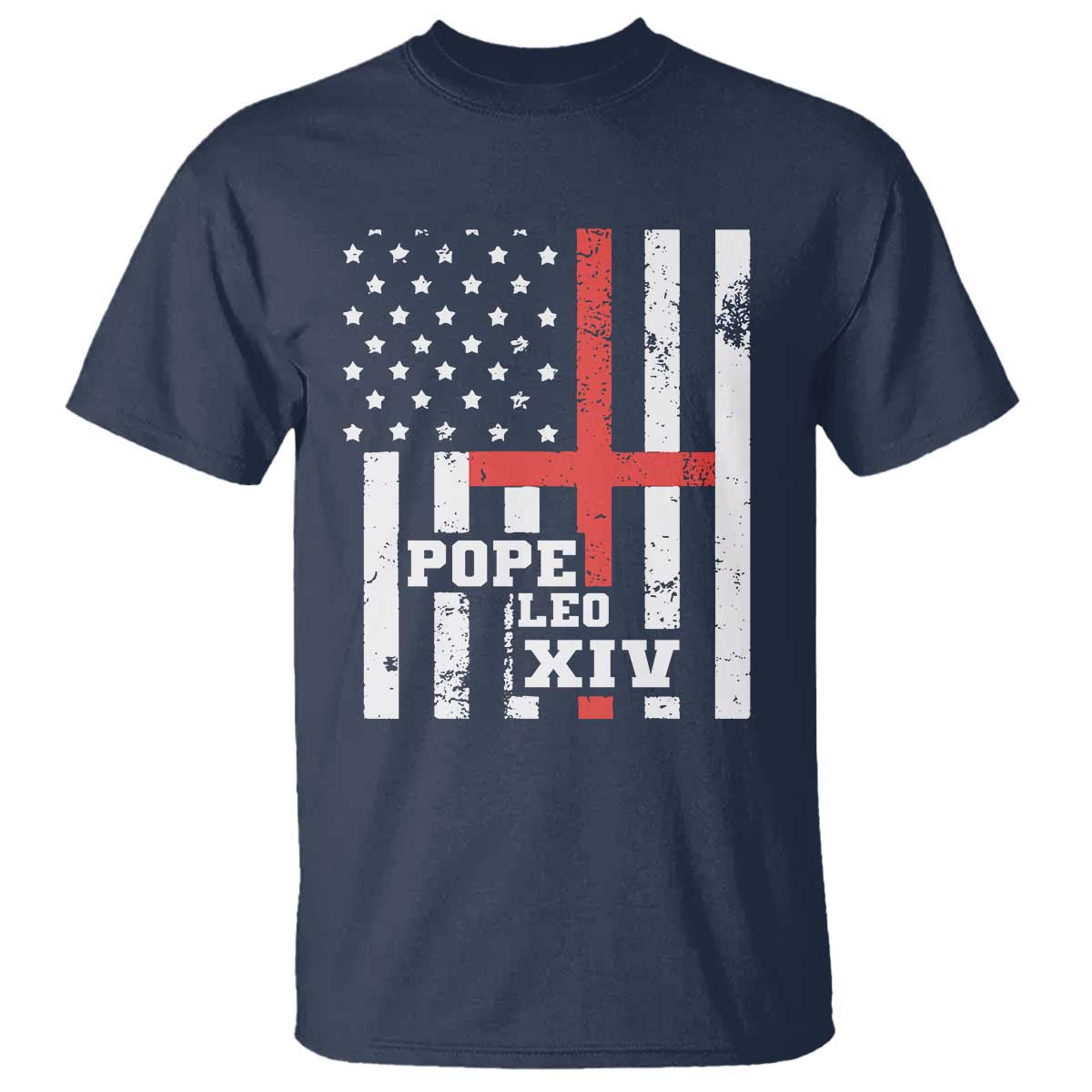 Pope Leo XIV T Shirt First American Pope Catholic Religious Cross American Flag