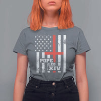 Pope Leo XIV T Shirt For Women First American Pope Catholic Religious Cross American Flag