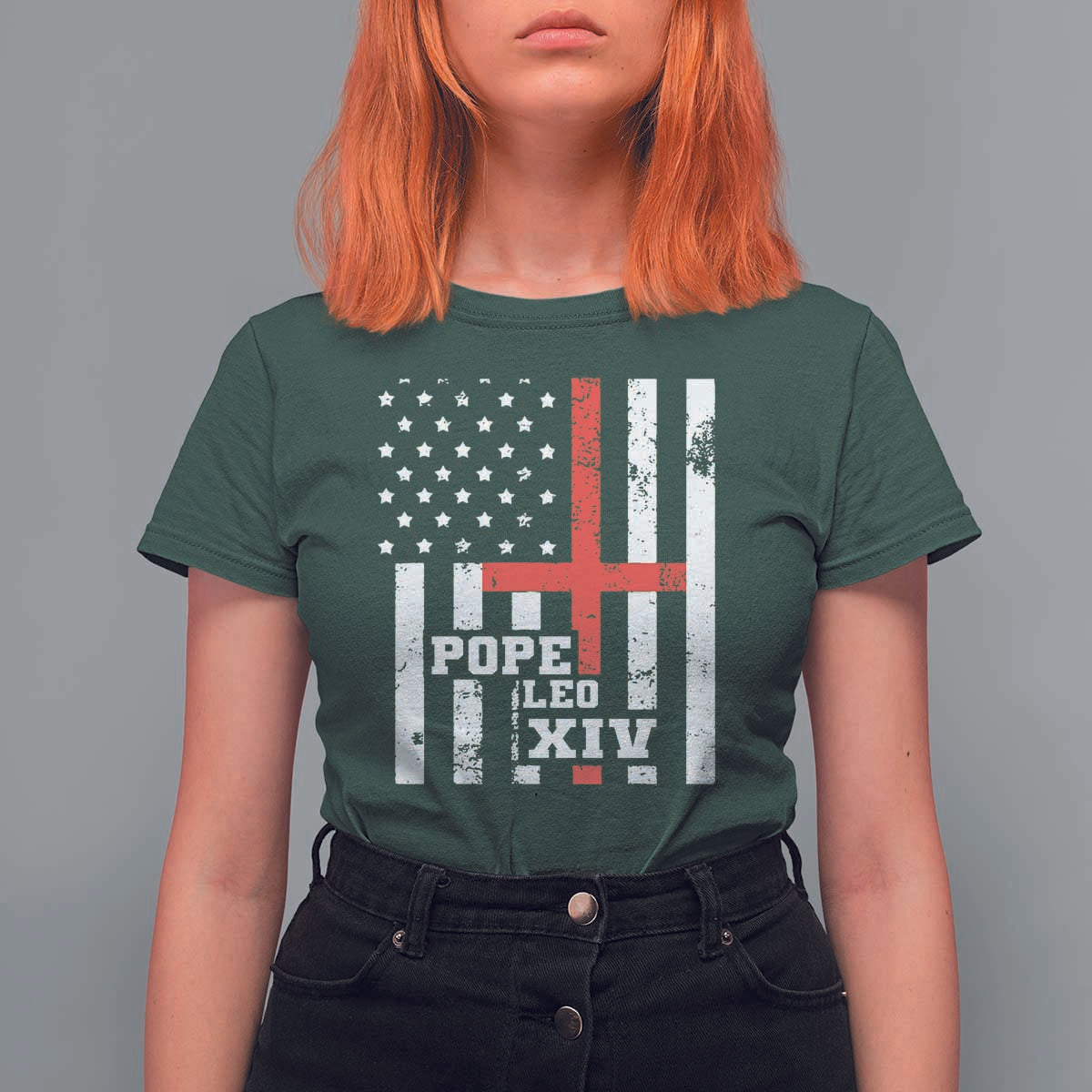 Pope Leo XIV T Shirt For Women First American Pope Catholic Religious Cross American Flag