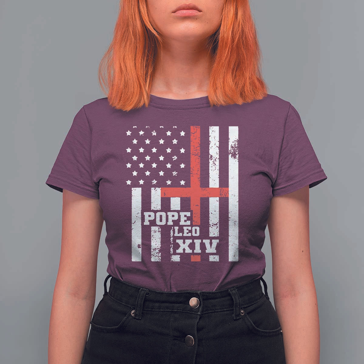 Pope Leo XIV T Shirt For Women First American Pope Catholic Religious Cross American Flag